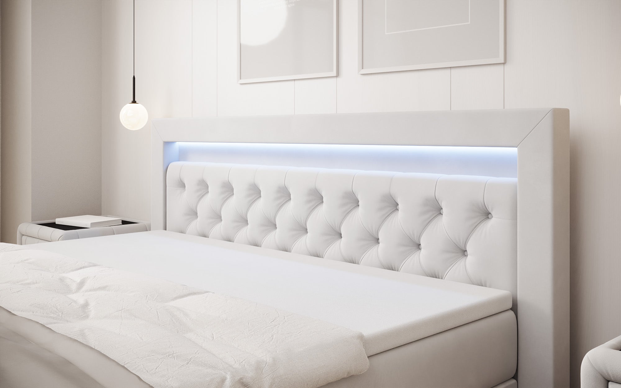 Boxspringbett Menzogna Samt mit LED und Stauraum (2 Schubladen)
