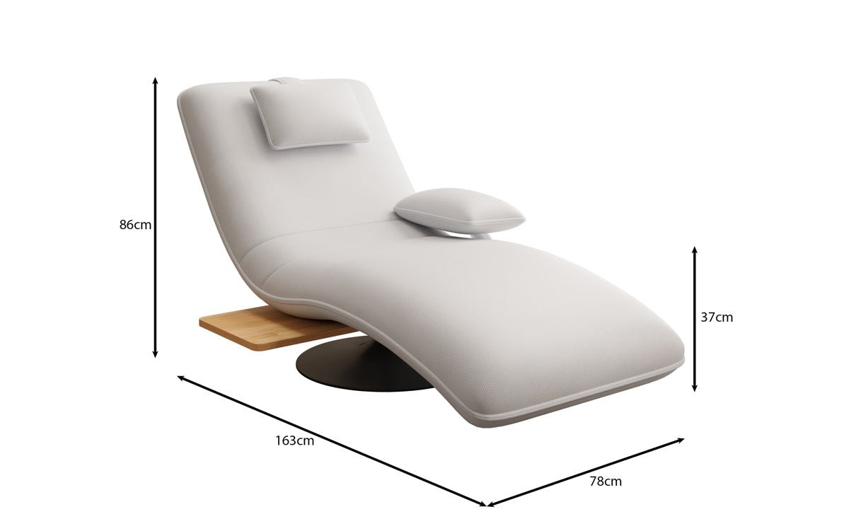 Designer Relax-Liege Velor Echtleder mit Drehfunktion und Beistelltisch