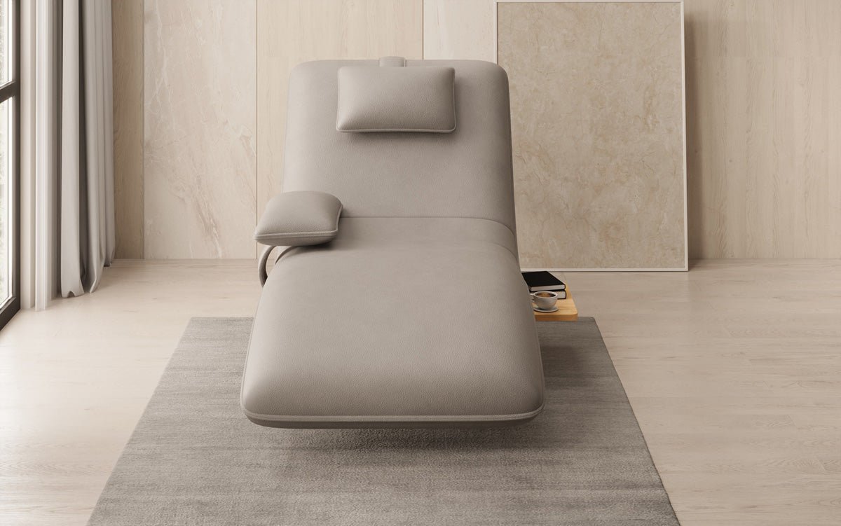 Designer Relax-Liege Velor Echtleder mit Drehfunktion und Beistelltisch