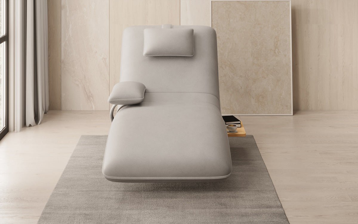 Designer Relax-Liege Velor Echtleder mit Drehfunktion und Beistelltisch