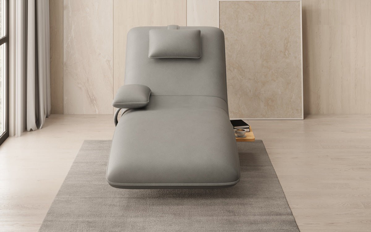 Designer Relax-Liege Velor Echtleder mit Drehfunktion und Beistelltisch