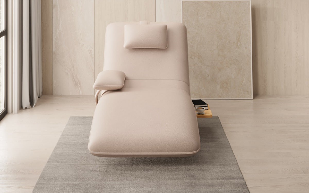 Designer Relax-Liege Velor Echtleder mit Drehfunktion und Beistelltisch