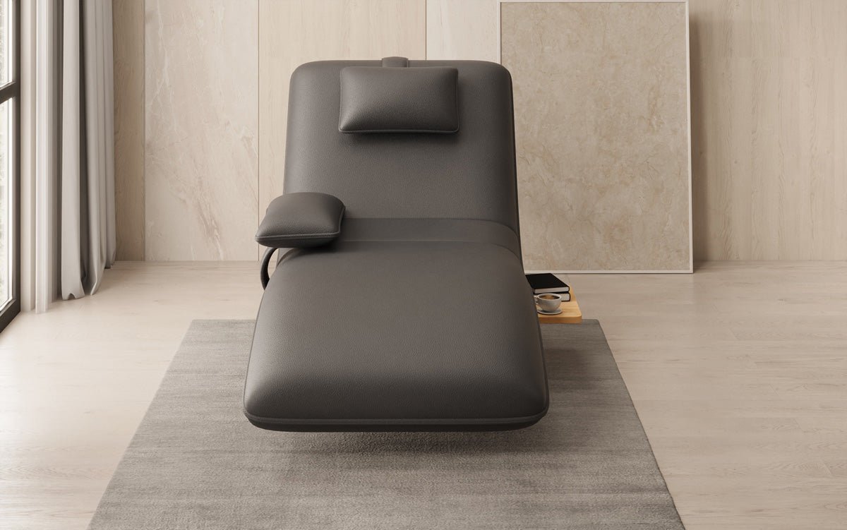 Designer Relax-Liege Velor Echtleder mit Drehfunktion und Beistelltisch