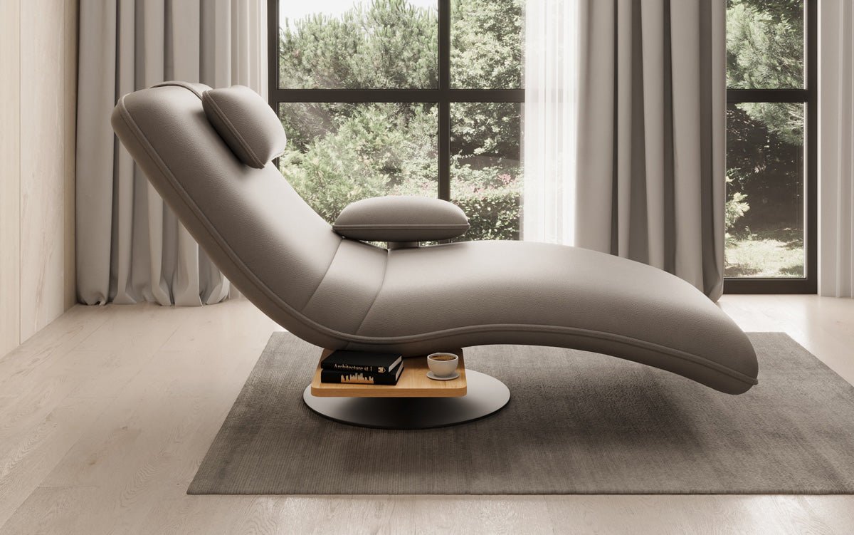 Designer Relax-Liege Velor Echtleder mit Drehfunktion und Beistelltisch