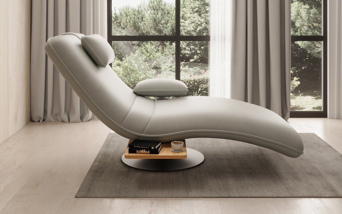Designer Relax-Liege Velor Echtleder mit Drehfunktion und Beistelltisch