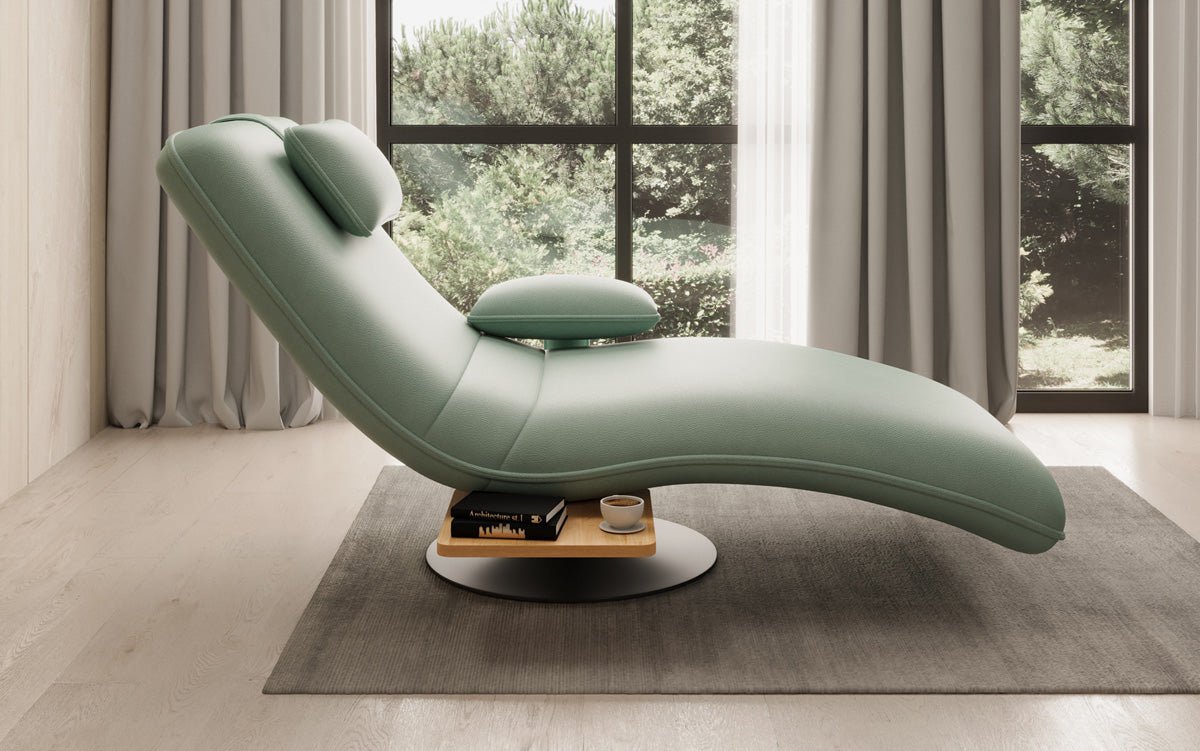 Designer Relax-Liege Velor Echtleder mit Drehfunktion und Beistelltisch