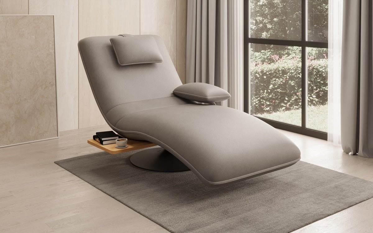 Designer Relax-Liege Velor Echtleder mit Drehfunktion und Beistelltisch