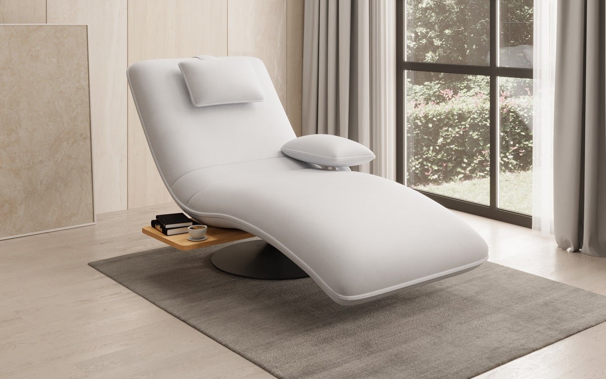 Designer Relax-Liege Velor Echtleder mit Drehfunktion und Beistelltisch