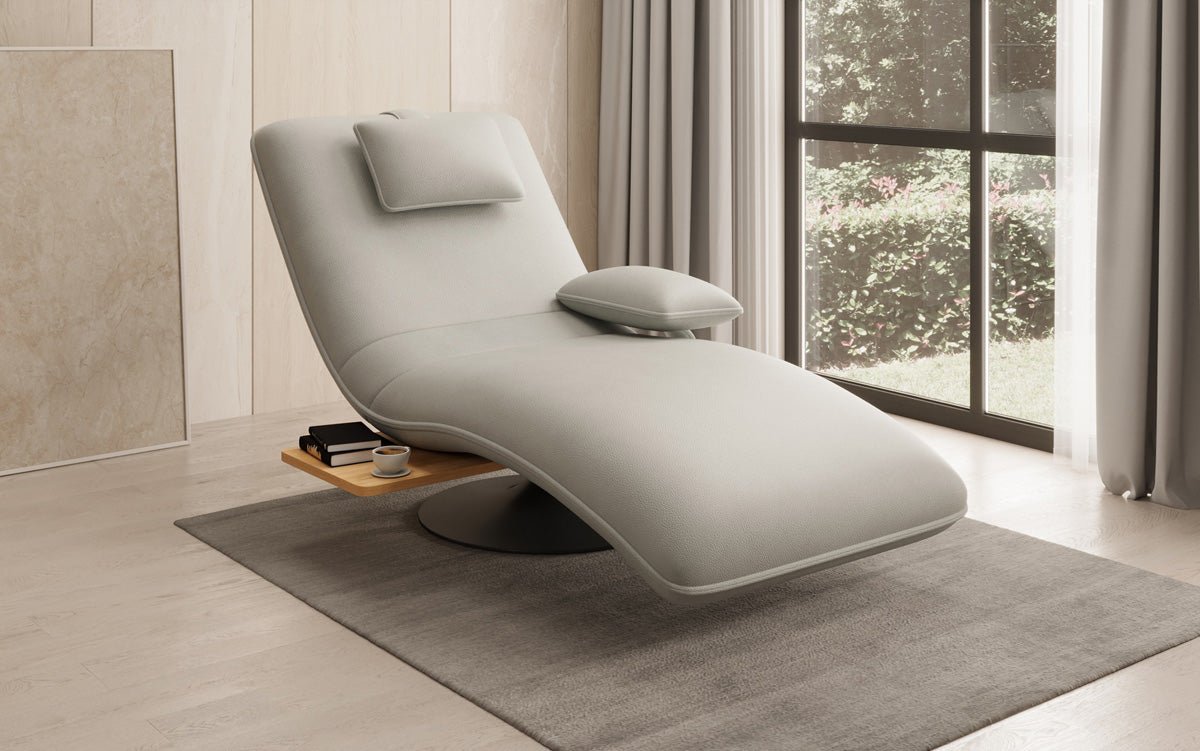 Designer Relax-Liege Velor Echtleder mit Drehfunktion und Beistelltisch