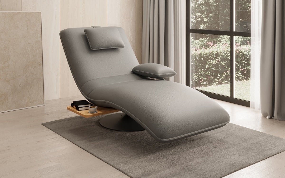 Designer Relax-Liege Velor Echtleder mit Drehfunktion und Beistelltisch