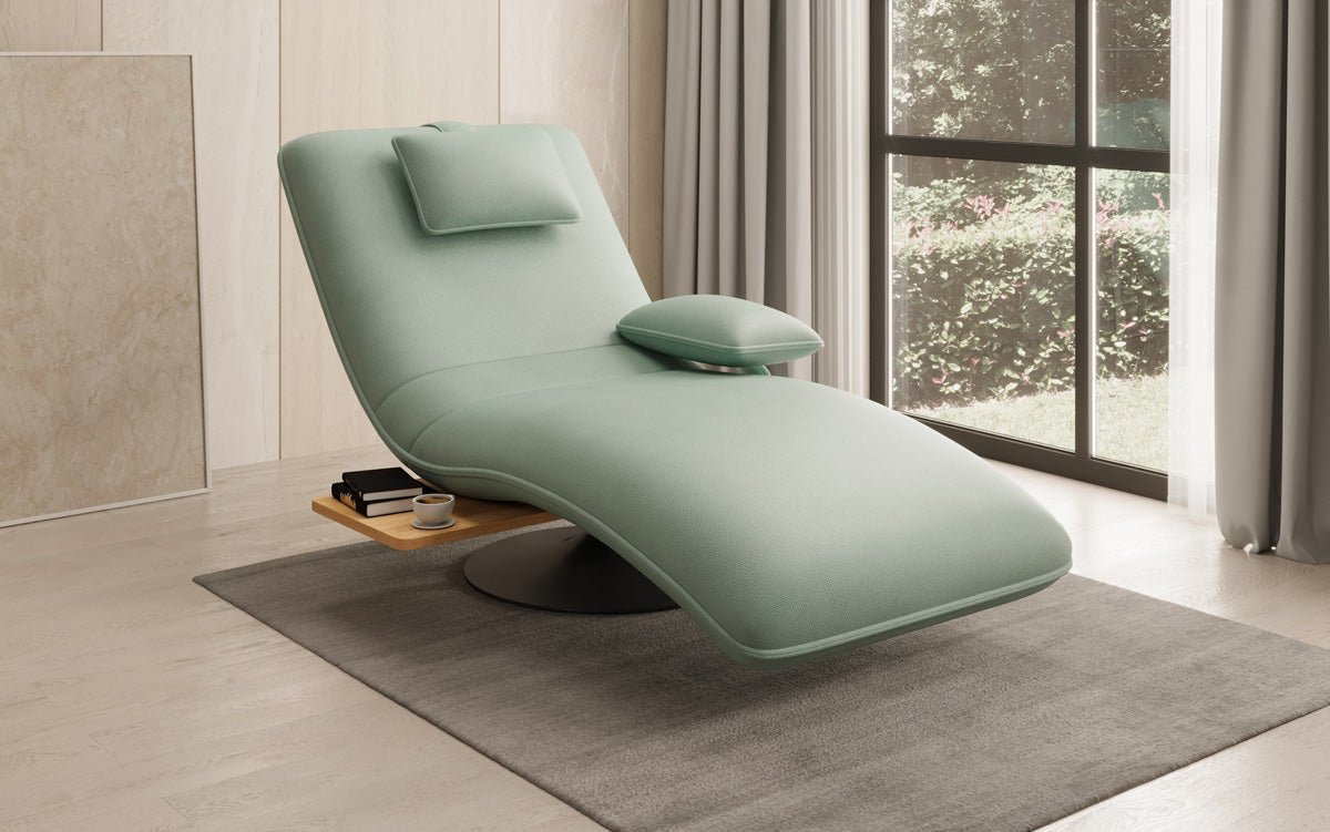 Designer Relax-Liege Velor Echtleder mit Drehfunktion und Beistelltisch