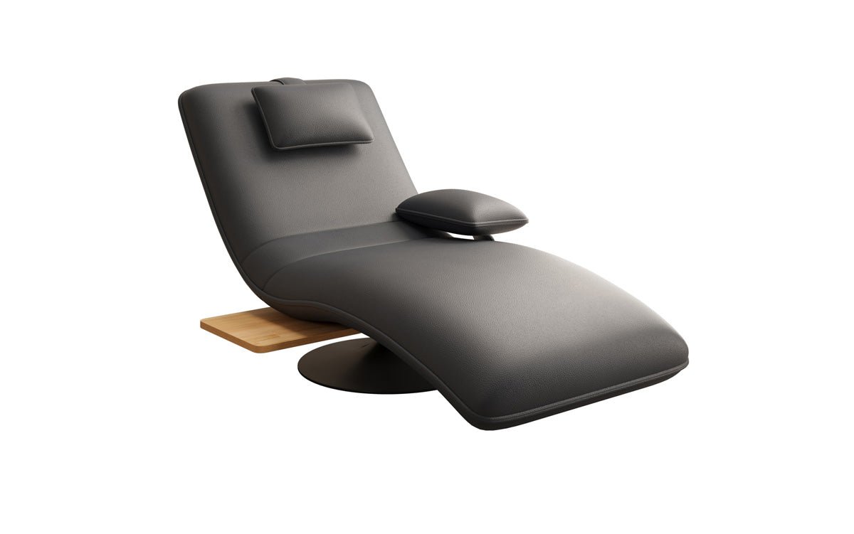 Designer Relax-Liege Velor Echtleder mit Drehfunktion und Beistelltisch