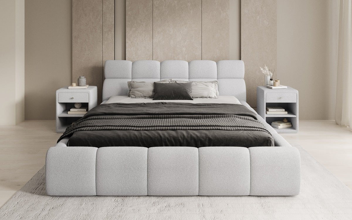 Designer Polsterbett Dallas Bouclé mit Stauraum