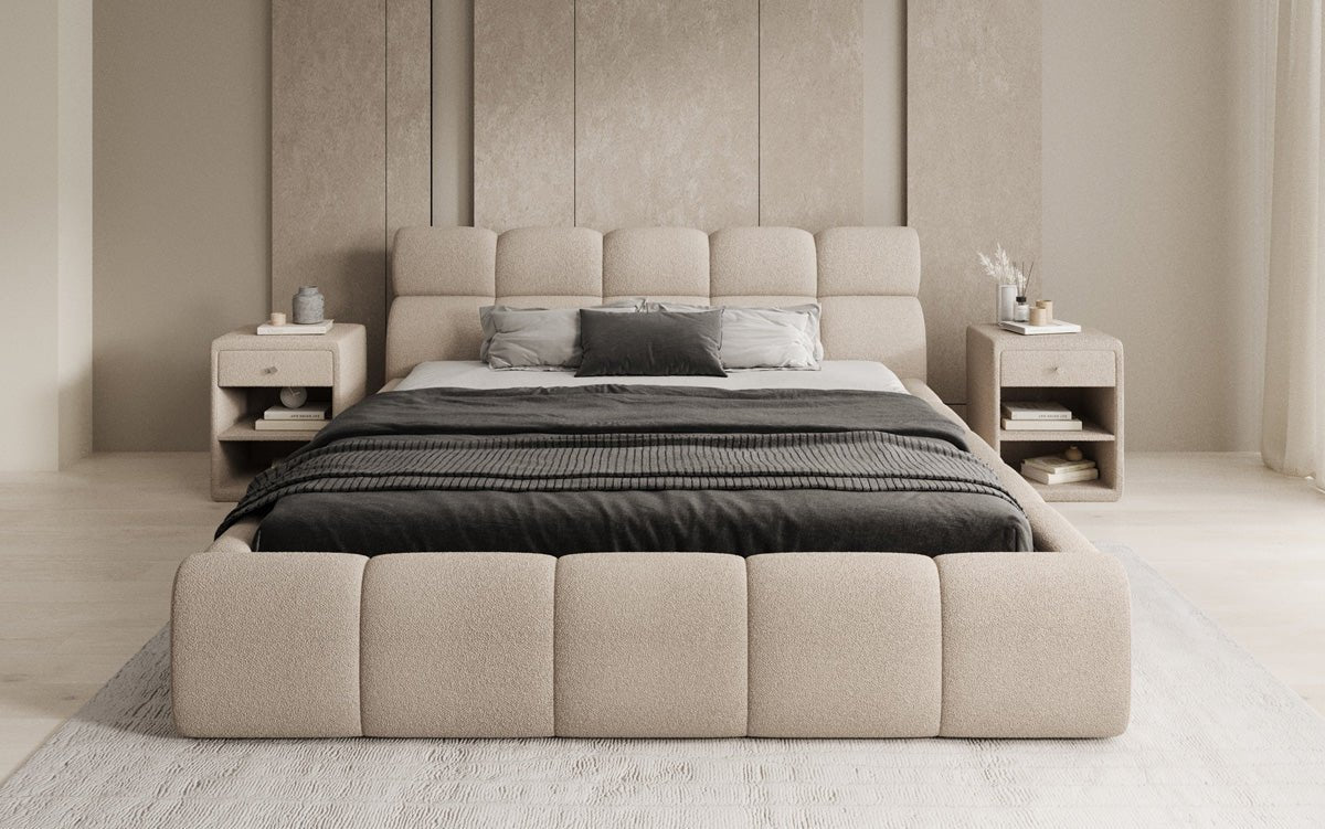 Designer Polsterbett Dallas Bouclé mit Stauraum