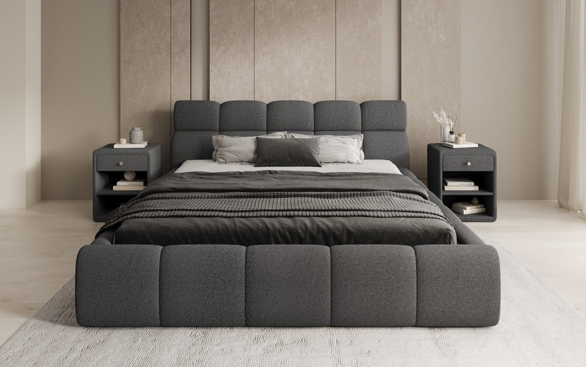 Designer Polsterbett Dallas Bouclé mit Stauraum