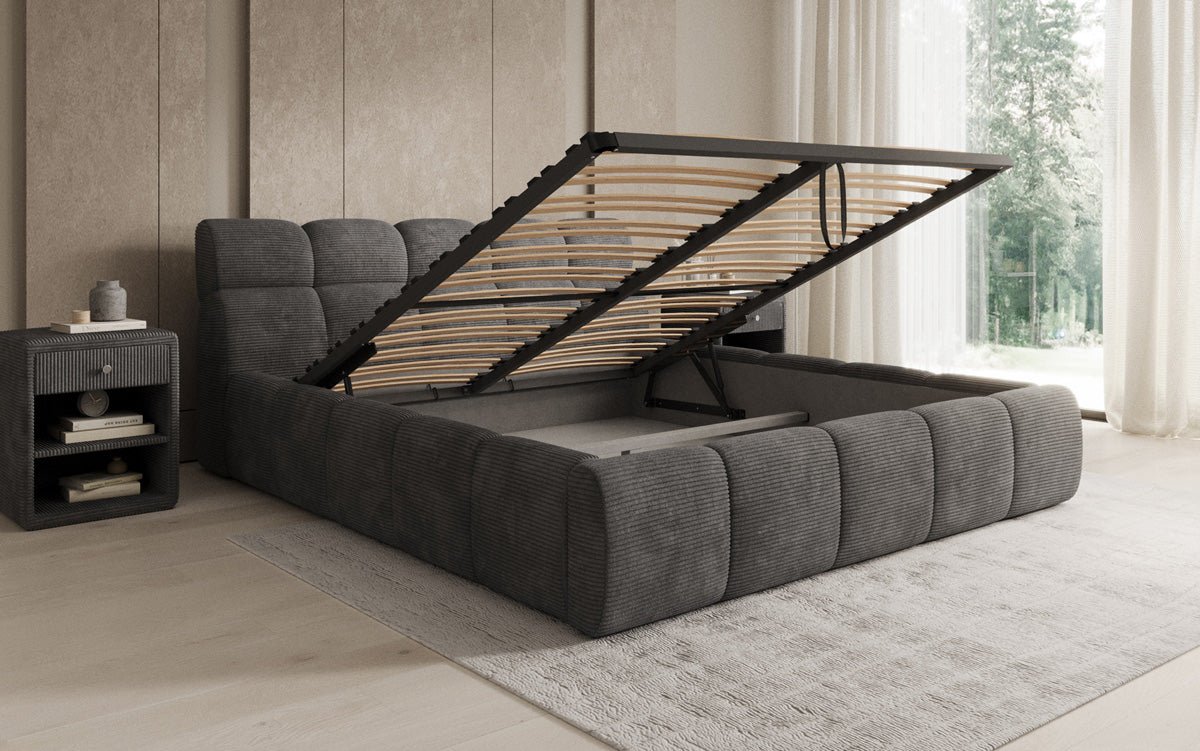 Designer Polsterbett Dallas Cord mit Stauraum