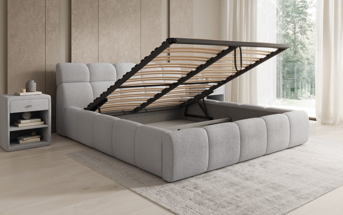 Designer Polsterbett Dallas Bouclé mit Stauraum