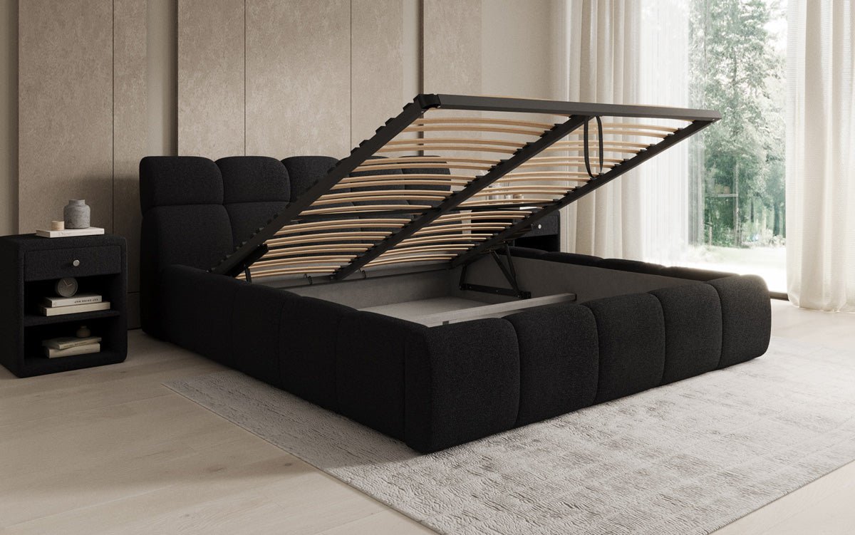 Designer Polsterbett Dallas Bouclé mit Stauraum