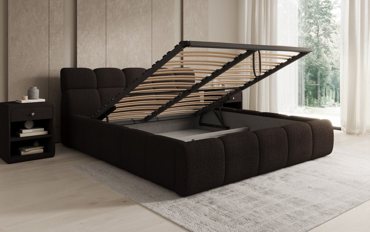 Designer Polsterbett Dallas Bouclé mit Stauraum
