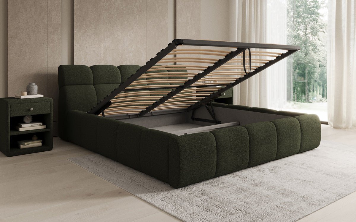 Designer Polsterbett Dallas Bouclé mit Stauraum