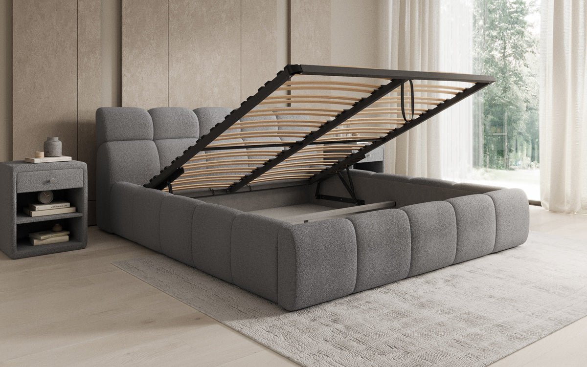 Designer Polsterbett Dallas Bouclé mit Stauraum