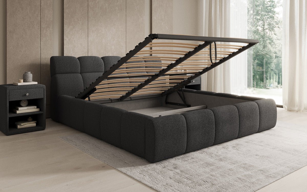 Designer Polsterbett Dallas Bouclé mit Stauraum