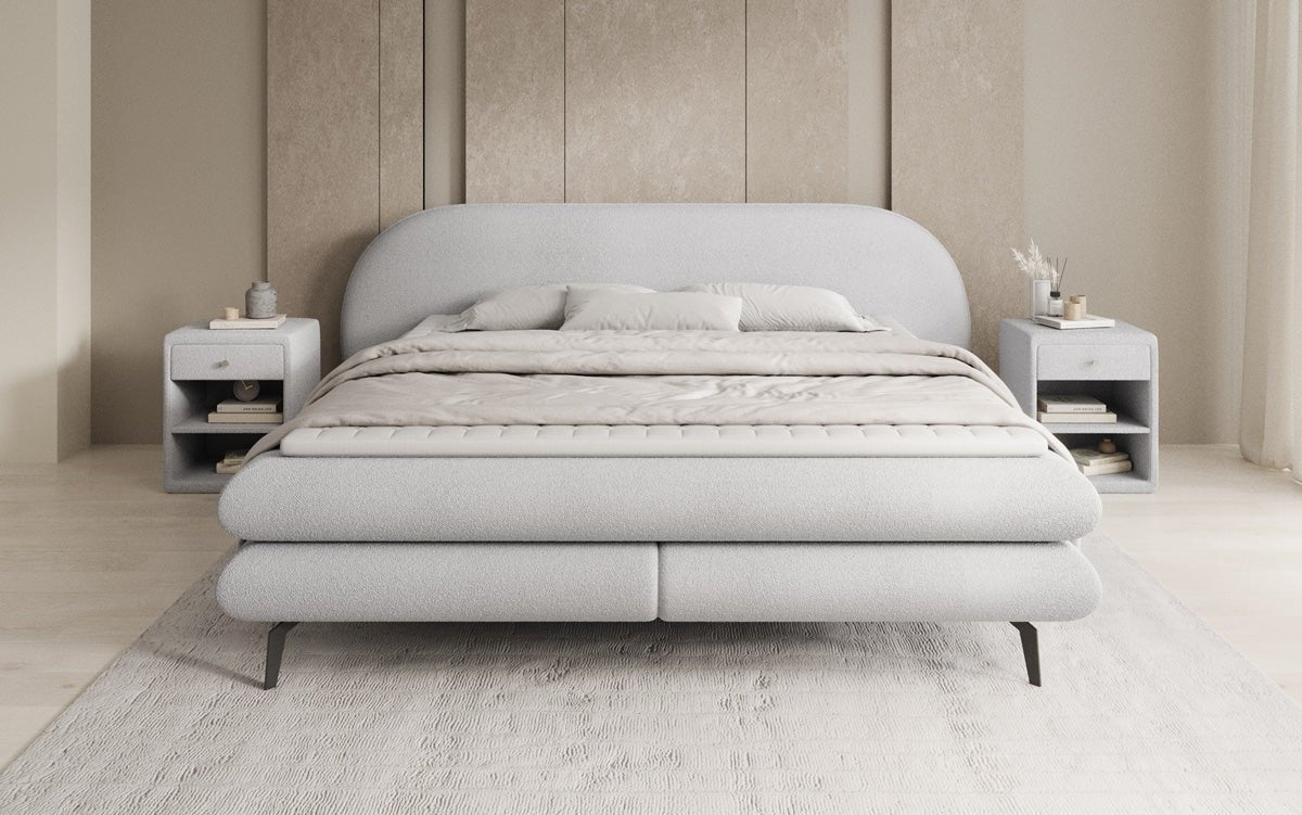 Boxspringbett Marisol mit ovalem Headboard in Bouclé