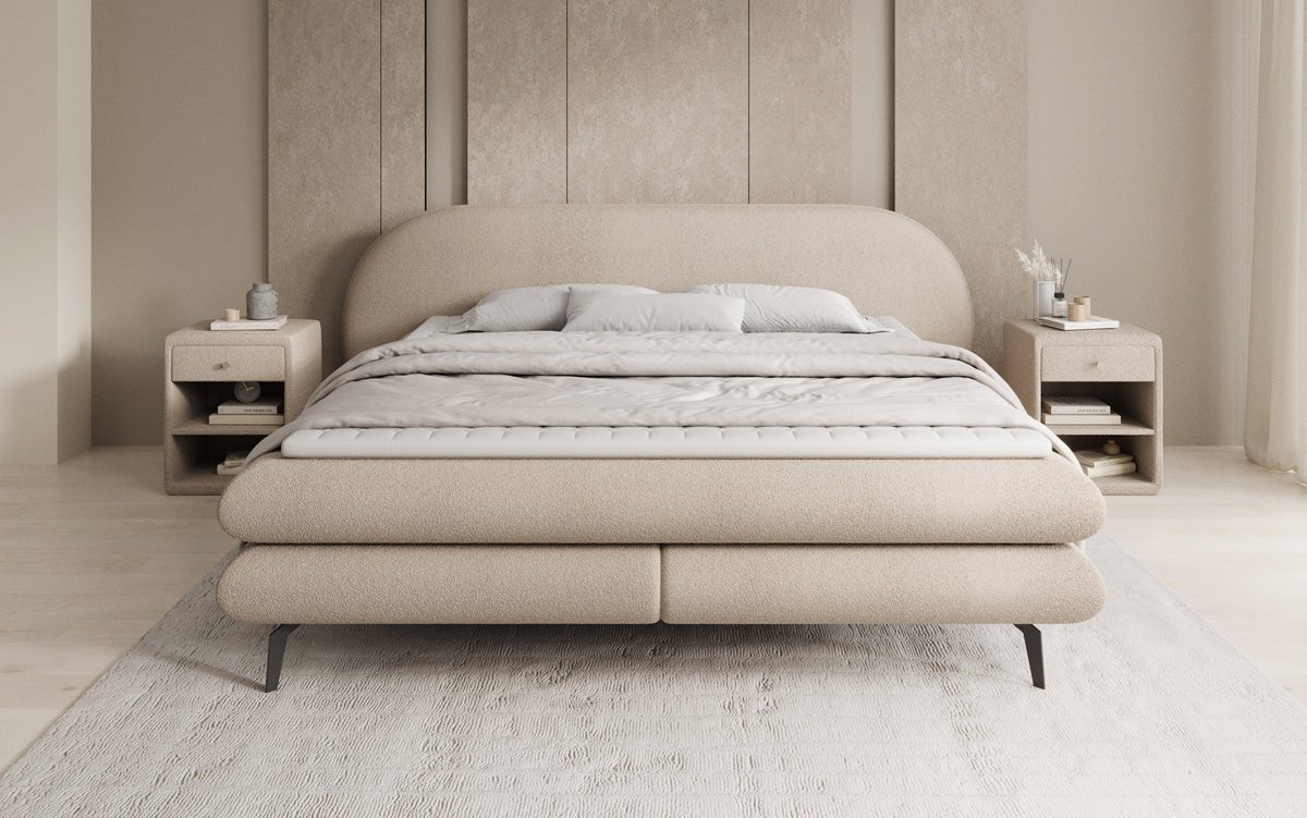 Boxspringbett Marisol mit ovalem Headboard in Bouclé