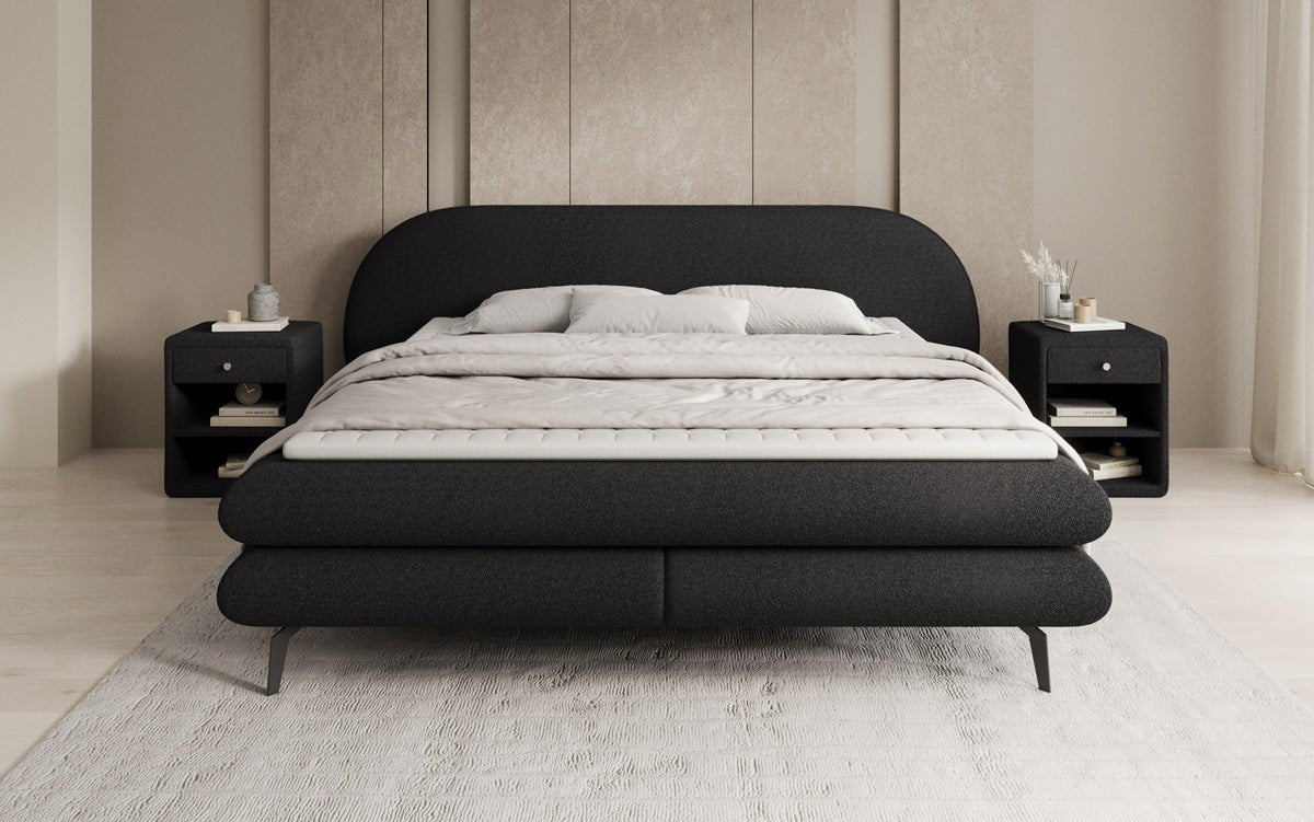 Boxspringbett Marisol mit ovalem Headboard in Bouclé