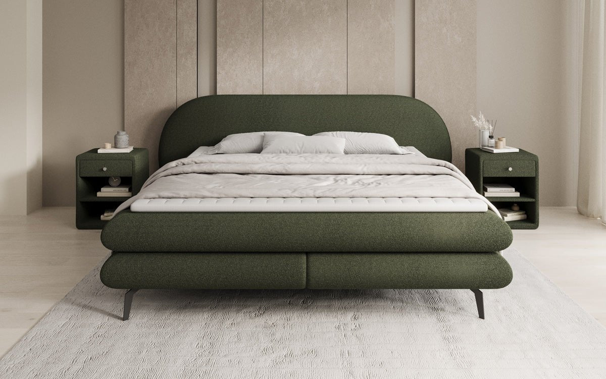 Boxspringbett Marisol mit ovalem Headboard in Bouclé