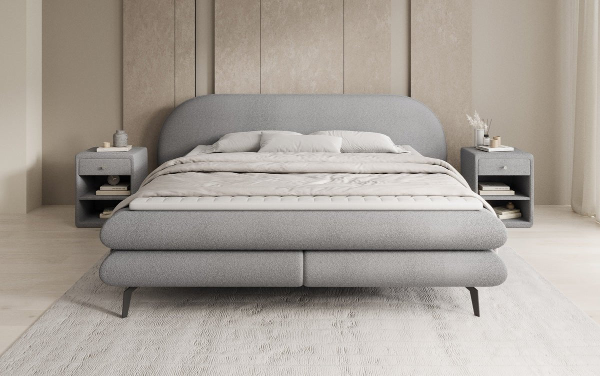 Boxspringbett Marisol mit ovalem Headboard in Bouclé