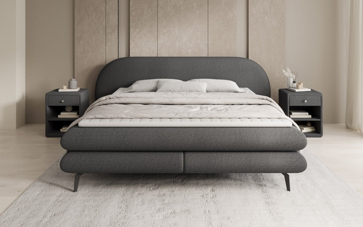Boxspringbett Marisol mit ovalem Headboard in Bouclé