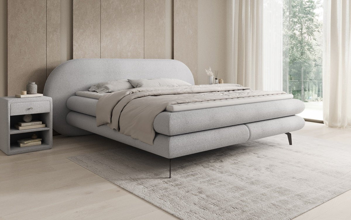 Boxspringbett Marisol mit ovalem Headboard in Bouclé