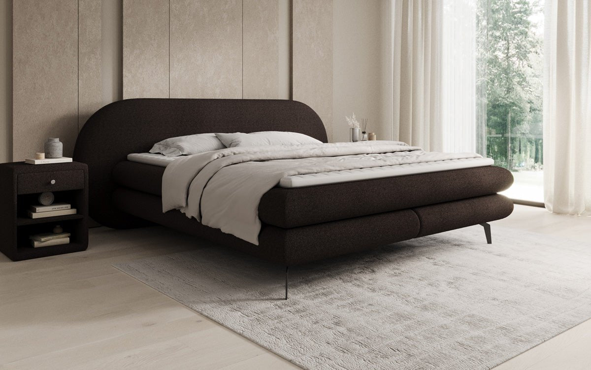 Boxspringbett Marisol mit ovalem Headboard in Bouclé