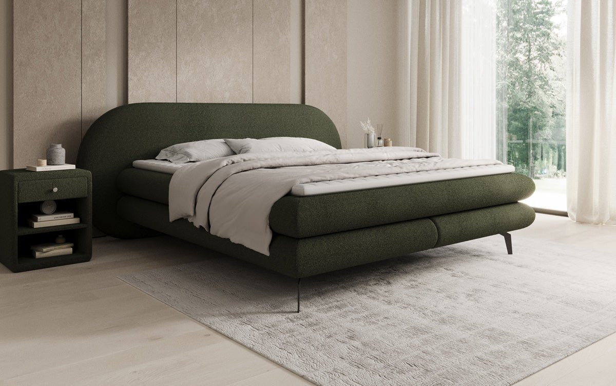 Boxspringbett Marisol mit ovalem Headboard in Bouclé