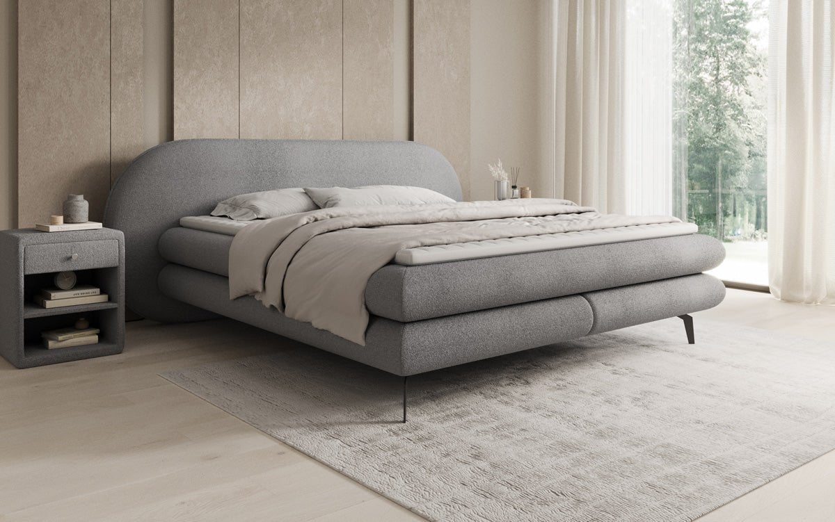 Boxspringbett Marisol mit ovalem Headboard in Bouclé