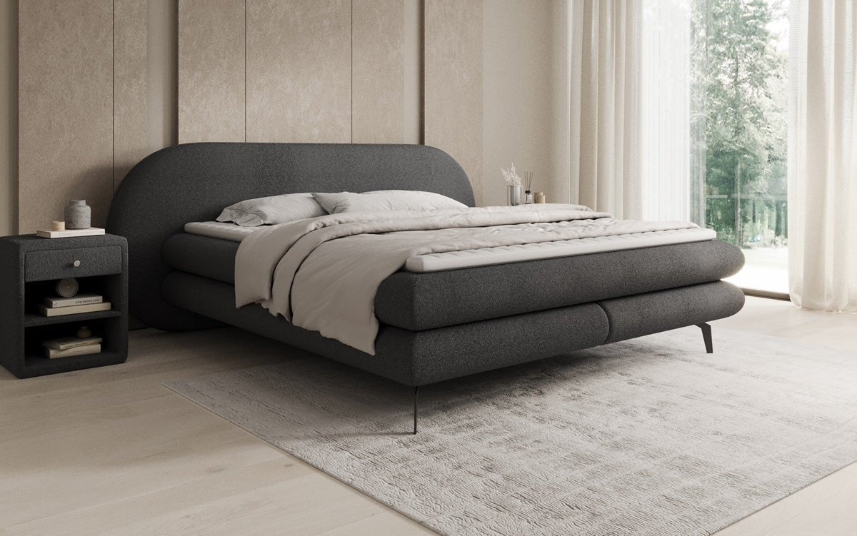 Boxspringbett Marisol mit ovalem Headboard in Bouclé