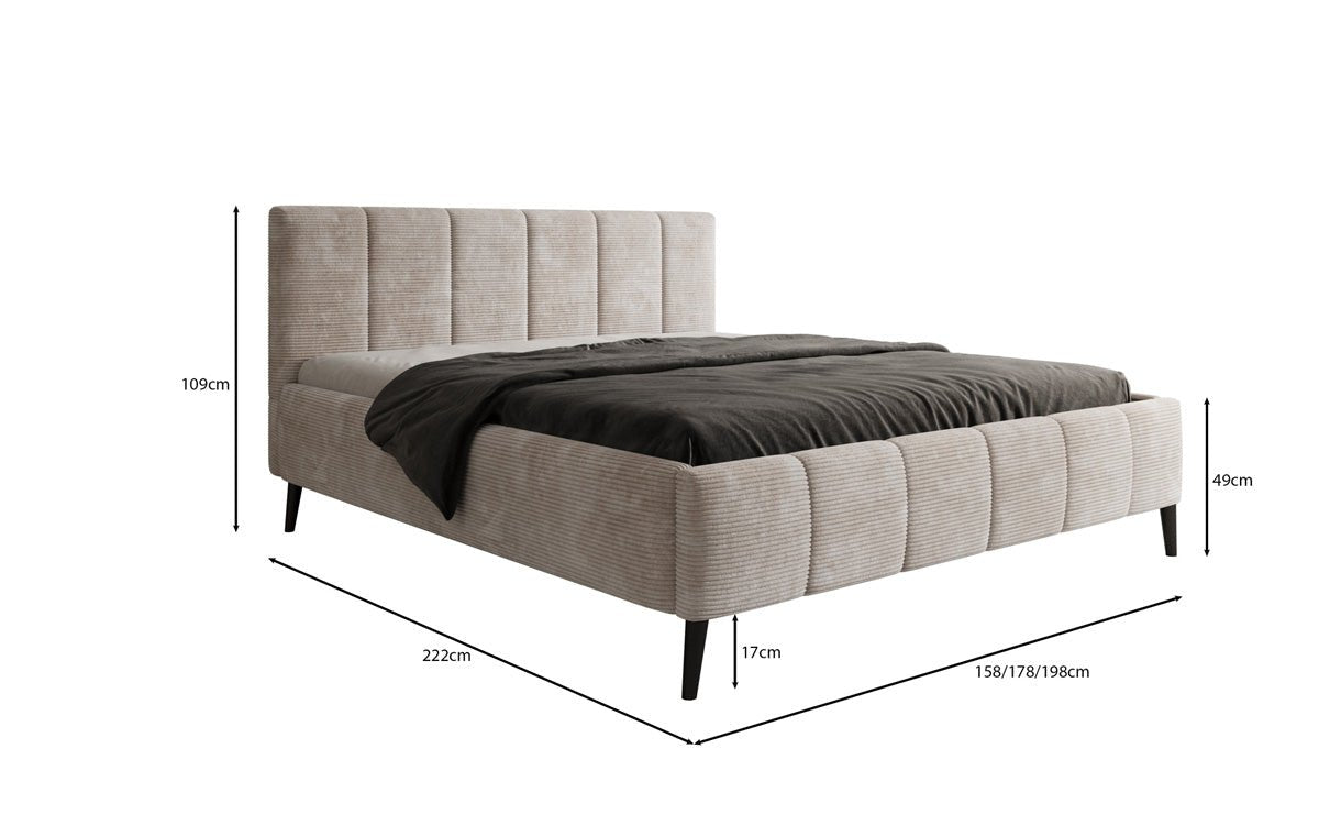 Designer Polsterbett Valerio in Cord mit höhenverstellbarem Lattenrost