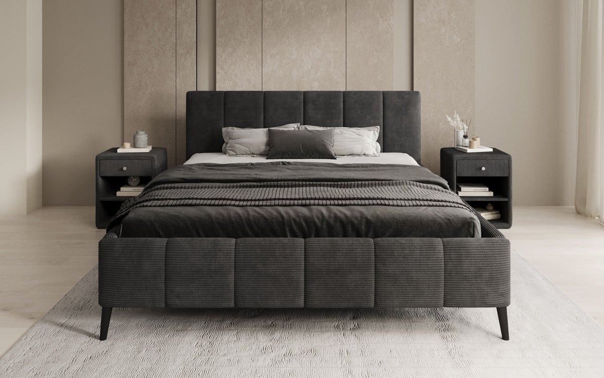 Designer Polsterbett Valerio in Cord mit höhenverstellbarem Lattenrost