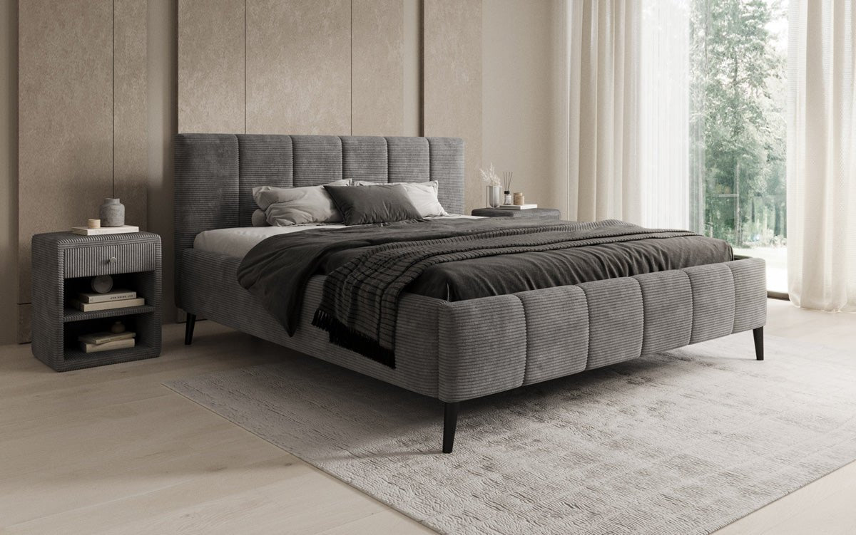 Designer Polsterbett Valerio in Cord mit höhenverstellbarem Lattenrost