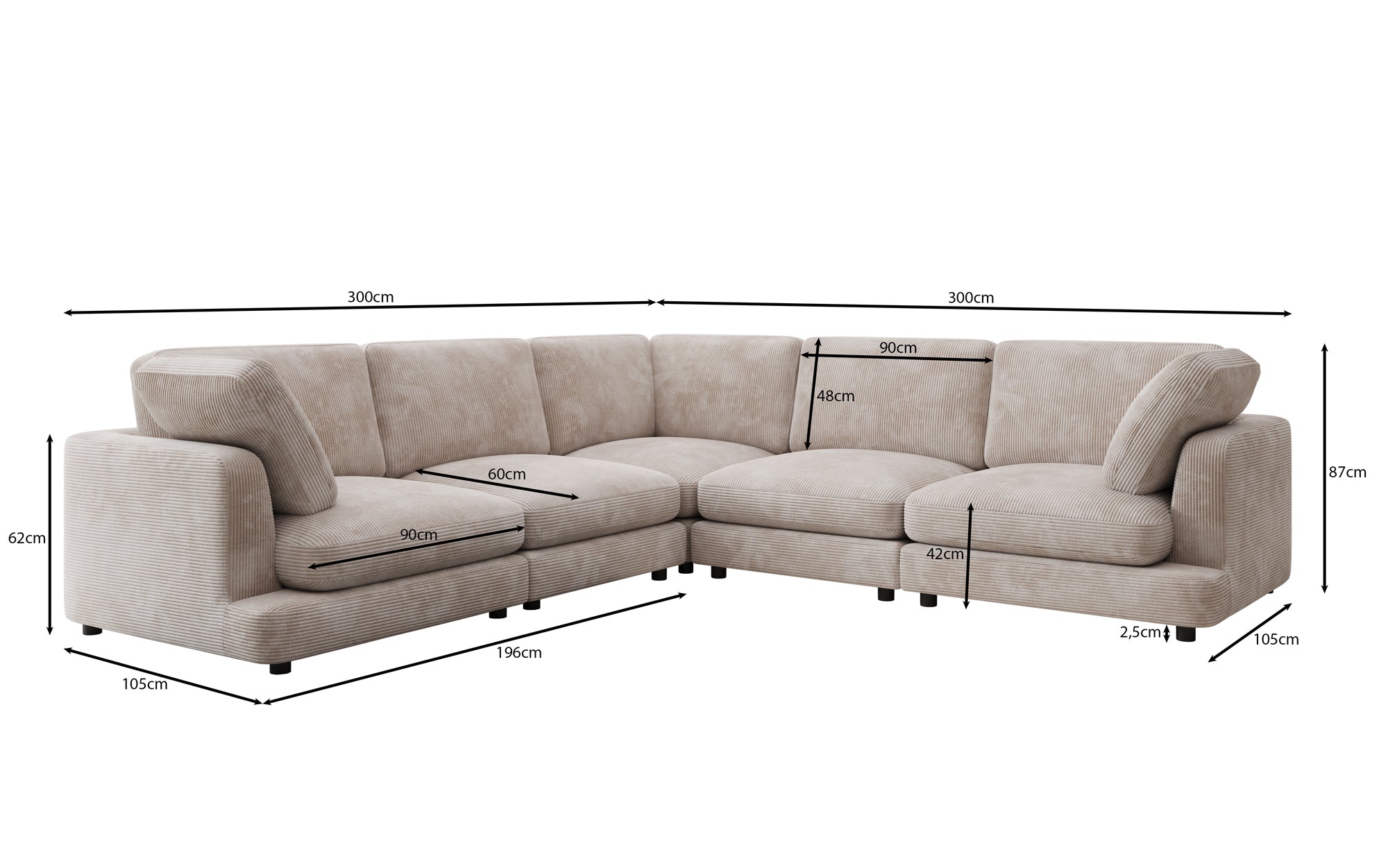 Designer Sofa Thalessa L Maxi in Cord