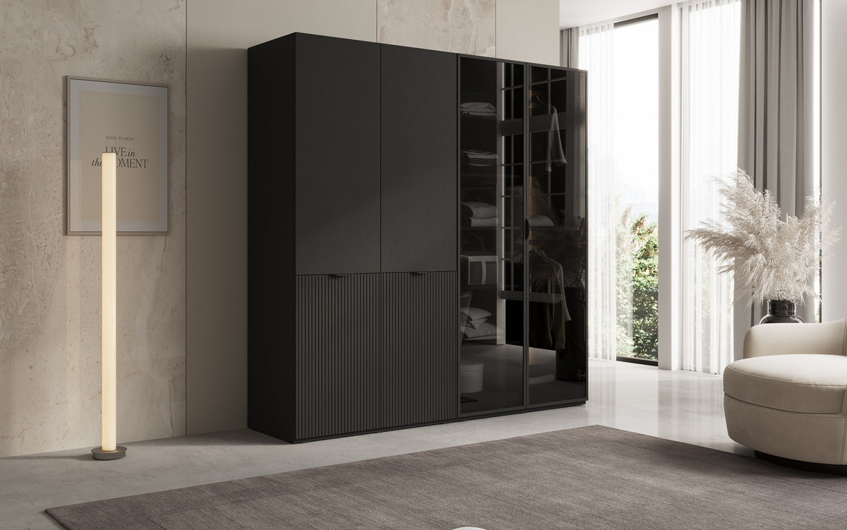 Moduro Nero – Modularer Kleiderschrank mit Glas- und Strukturfront