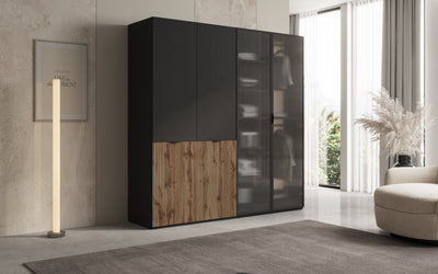 Moduro Ravel – Zweimoduliger Design-Kleiderschrank mit Holz- und Strukturglasfront