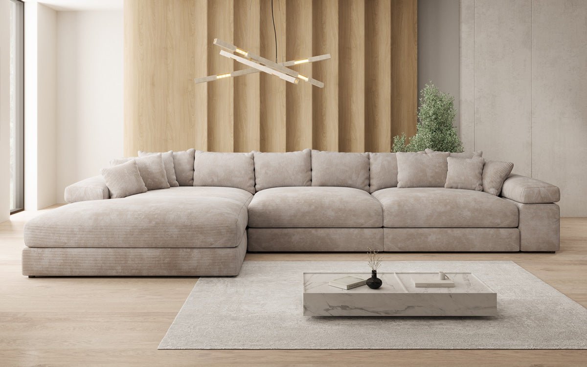 Designer Ecksofa Bernardo Maxi mit breiter Ottomane in Cord