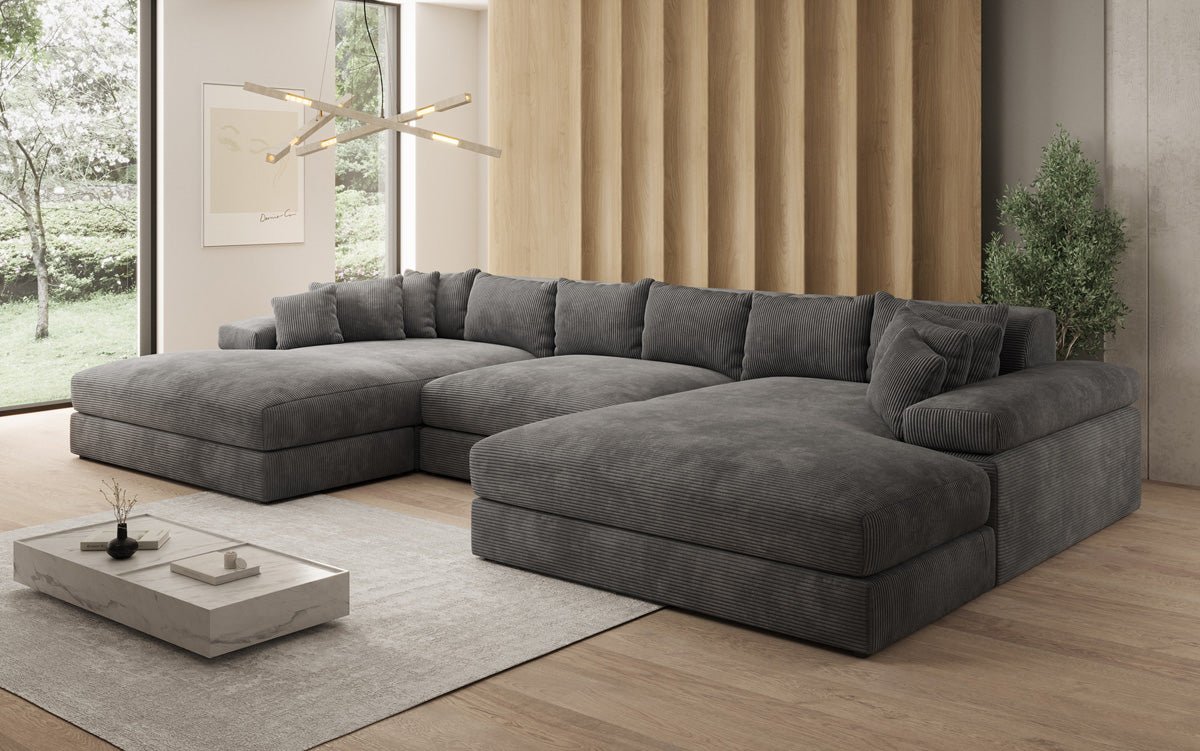 Designer Sofa Bernardo U mit breiter Ottomane in Cord