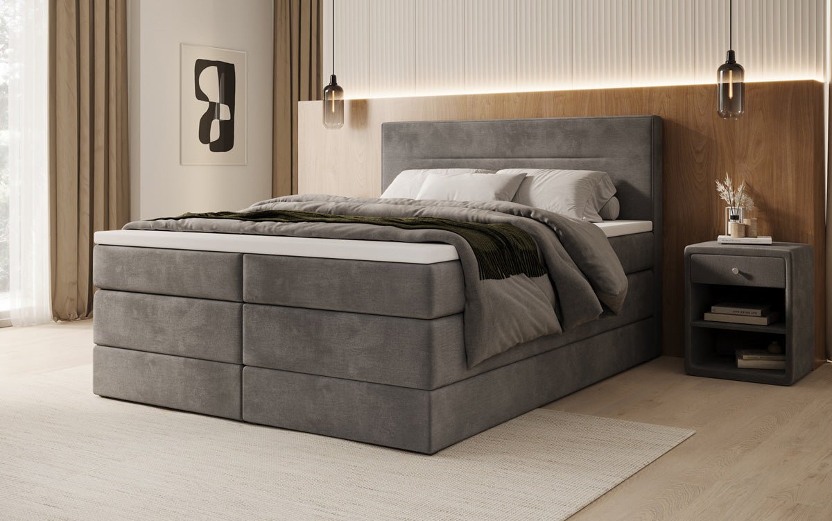 Boxspringbett Lavero mit Stauraum in Samt