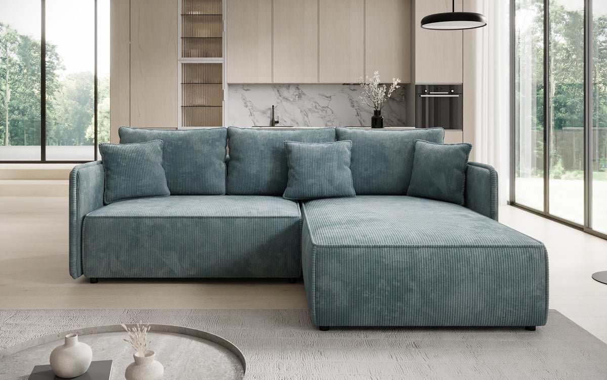 Designer Sofa Marlen mit Schlaf- und Klappfunktion in Cord