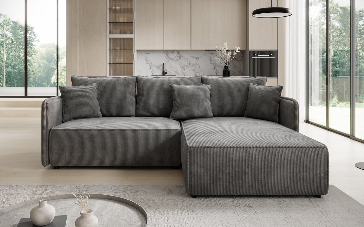 Designer Sofa Marlen mit Schlaf- und Klappfunktion in Cord