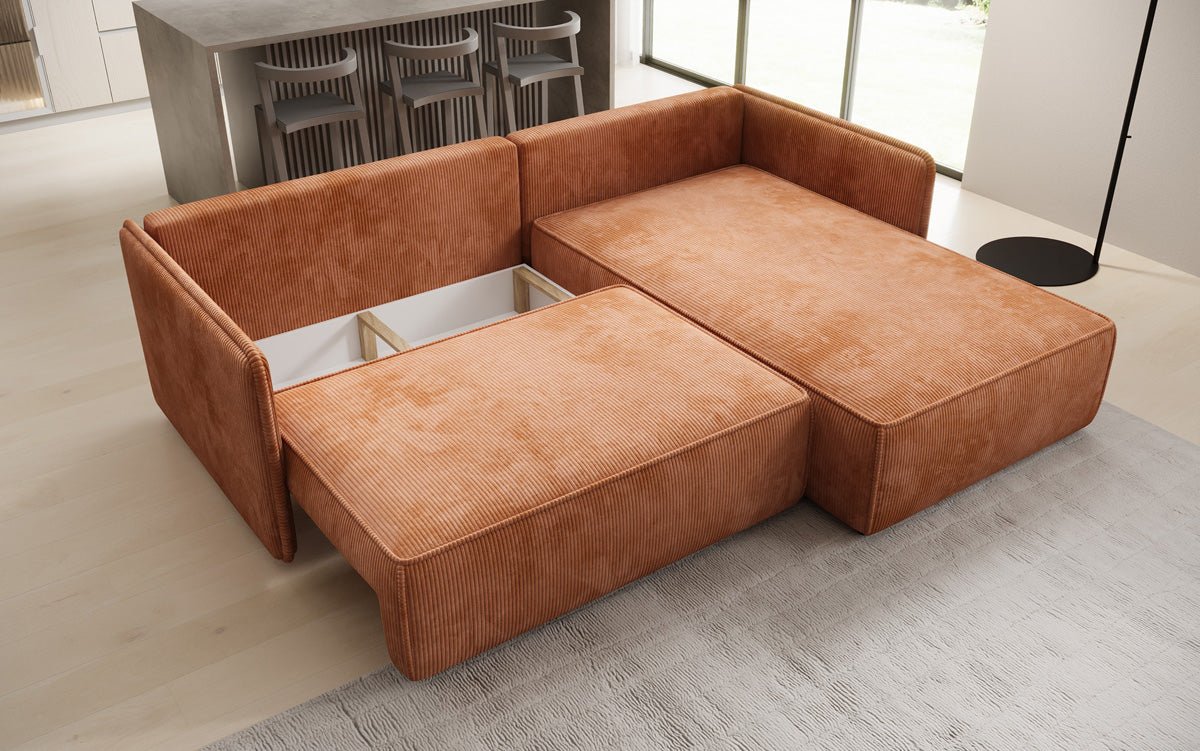 Designer Sofa Marlen mit Schlaf- und Klappfunktion in Cord