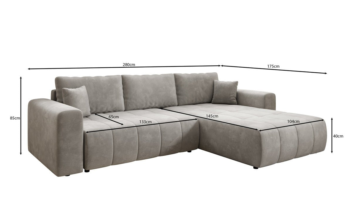 Designer Sofa Leveno L mit Schlaf- und Klappfunktion in Samt
